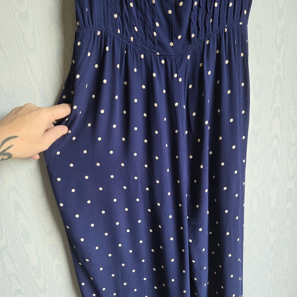 Madewell Cami Pintuck Convertible Ruffle Navy White Polka Dot Jumpsuit‎ 00